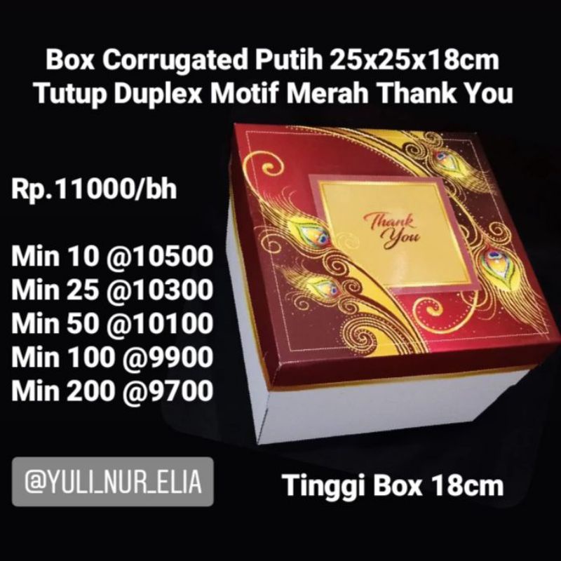 

Box Corrugated 25x25x18cm Tutup Motif Merah Thank You