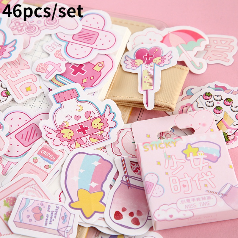 46pcs/set Creative Cute Girls DIY Hand Account Decoration Stickers Paper Crafts