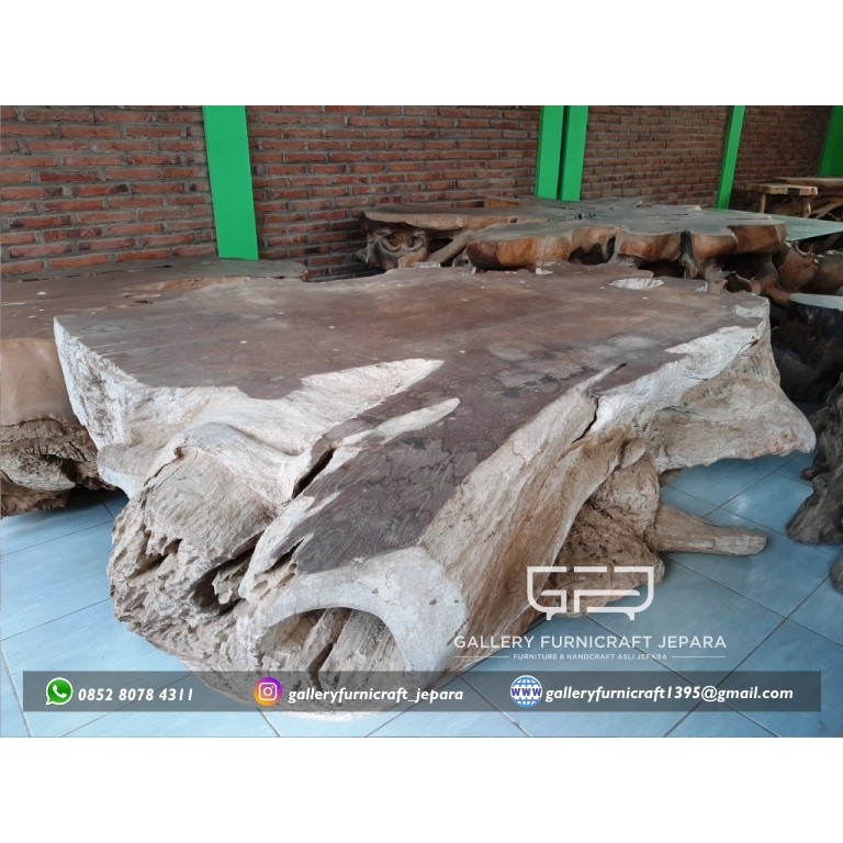 Meja Akar Gembol Pendem Kayu Jati Antik 170x120 cm