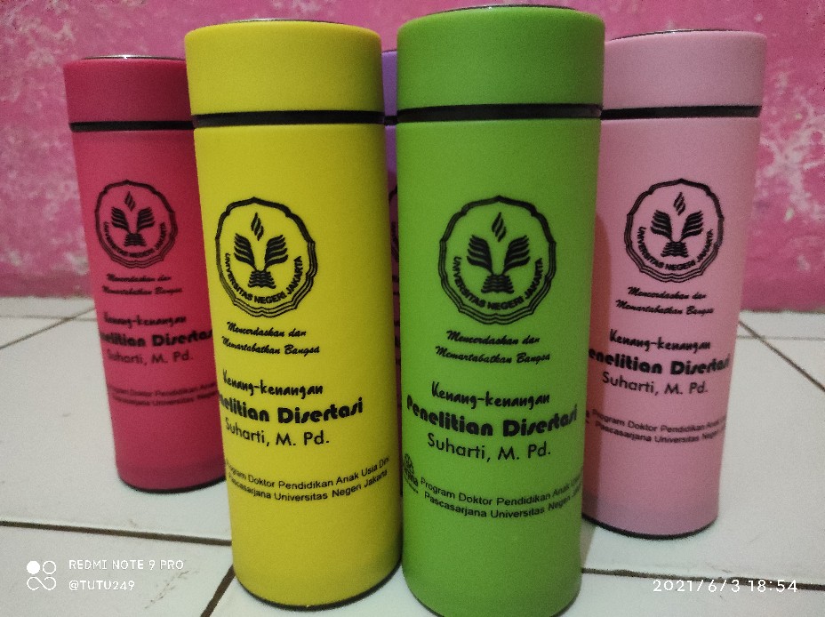 Souvenir Botol Tumbler 450ml Custom Logo Kemas Kantong Blacu Serut