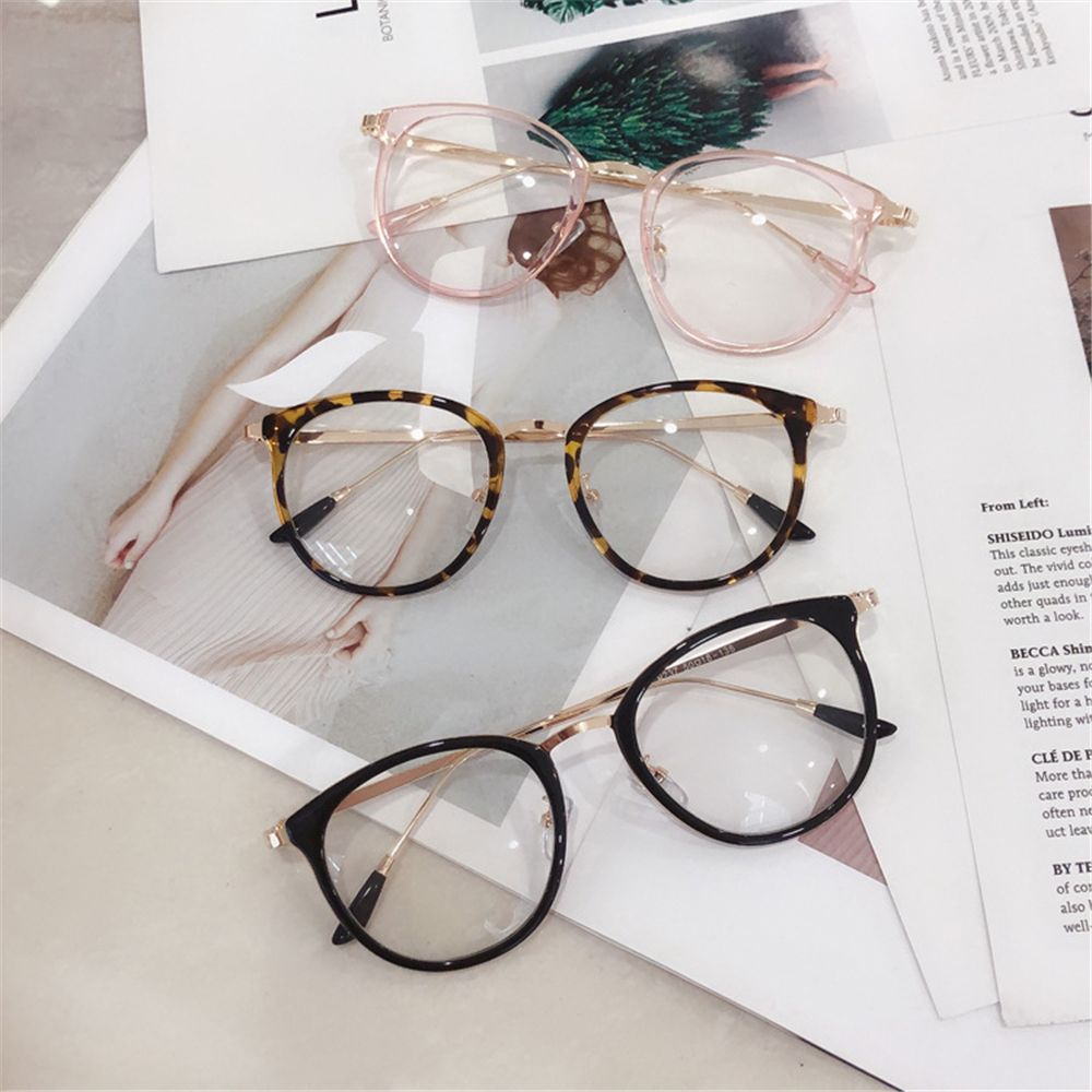 TOP Unisex Flat Mirror Eyewear Ultralight Glasses Optical Spectacle Round Frame Transparent Fashion Leopard Eyeglasses/Multicolor