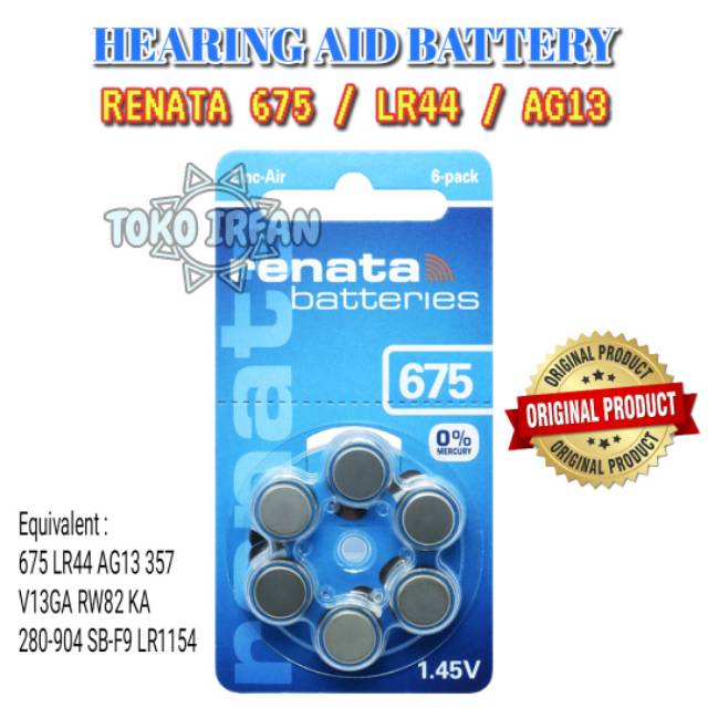 BATERAI RENATA 675 PR44 ORIGINAL ZA-675 HEARING AIDS BATTERY BATRAI ALAT BANTU DENGAR  ISI 6 PCS