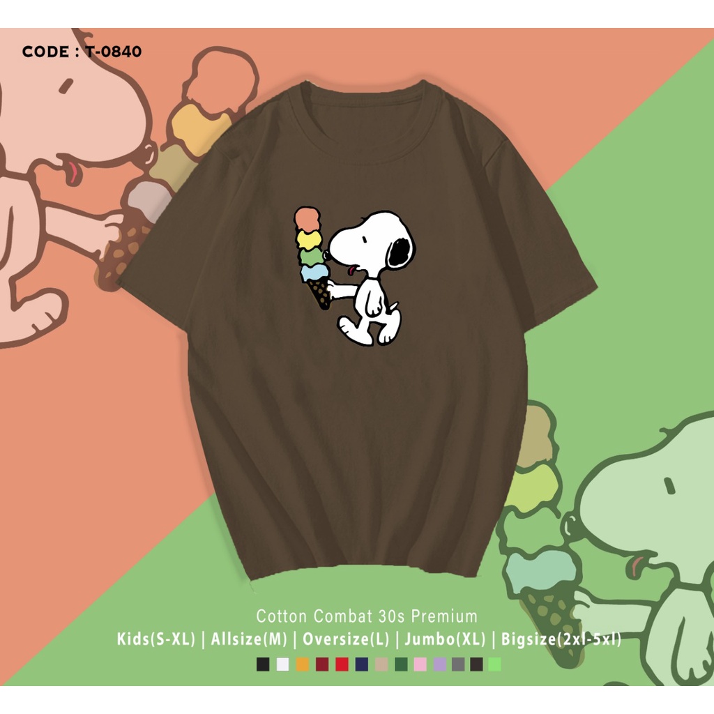 KAOS SNOOPY EAT ICE CREAM/KAOS LUCU / KAOS LUCU/KAOS LENGAN PENDEK/ T-SHIRT CUSTOM