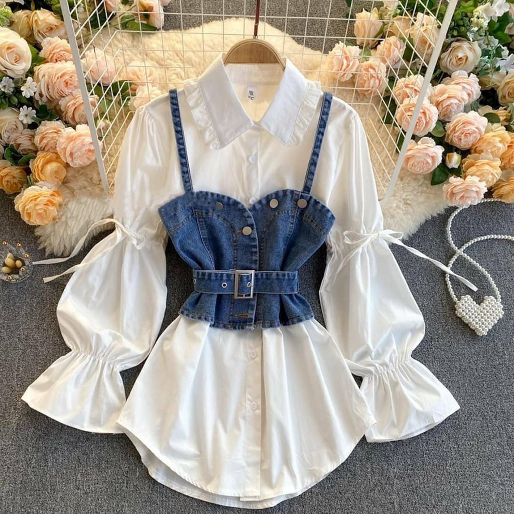 Boa Blouse 2in1 Atasan Baju Korean Style Free Rompi Jeans Fashion Terlaris