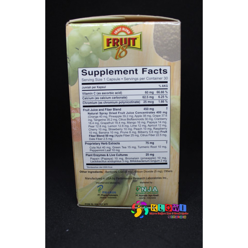 Fruit 18 Adult 30 Kapsul / Fruit Blend Dewasa / Daya Tahan Tubuh / Pelancar BAB / Fruitblend