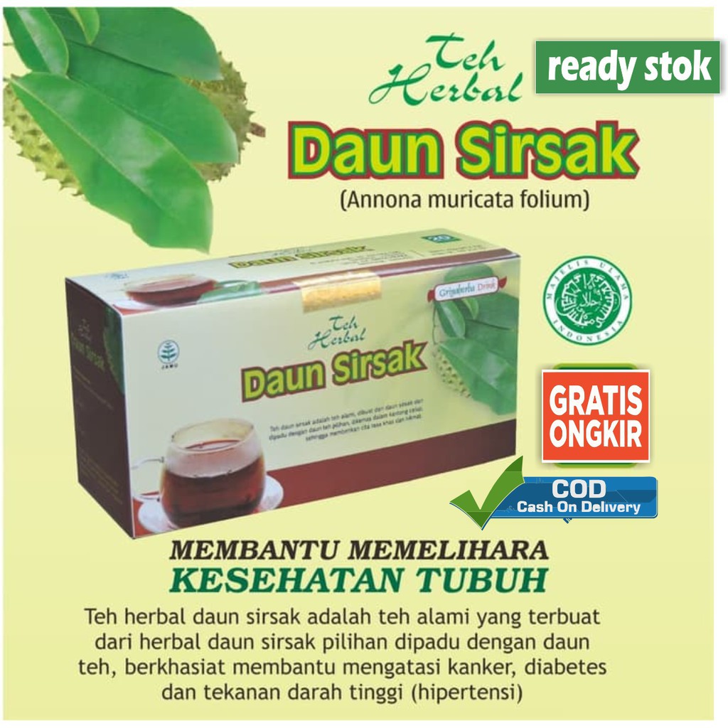 Teh Celup herbal Daun Sirsak membantu mengobati darah tinggi Halal Mui BPOM Resmi