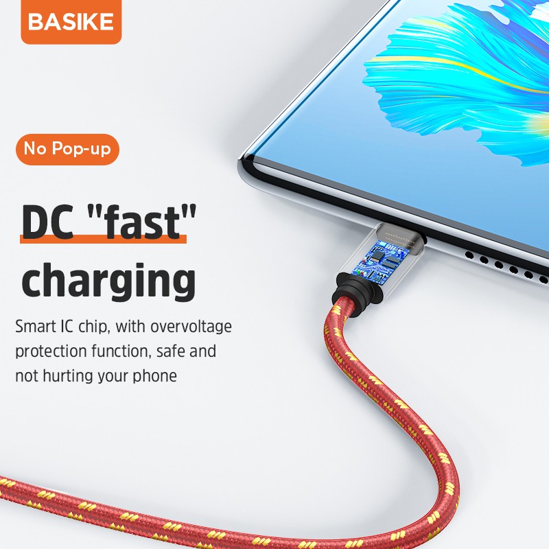 Kabel Data Type C Fast Charging BASIKE Cable Android Tangle-free Charger Xiaomi Oppo Samsung Vivo