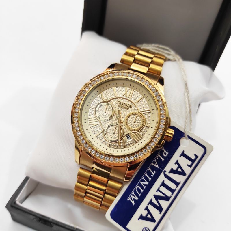 Jam Tangan Wanita Tajima Original 3801 M Gold Analog