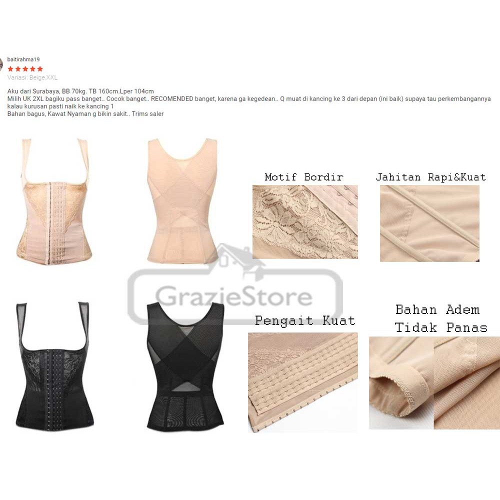 COD || Korset Pelangsing Korset Pengait 6 Rows Hooks Waist Cincher Body Shaper Pembakar Lemak