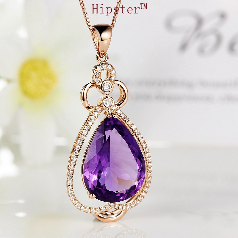 Fashion Elegant Exquisite Natural Amethyst Pendant Rose Gold Necklace