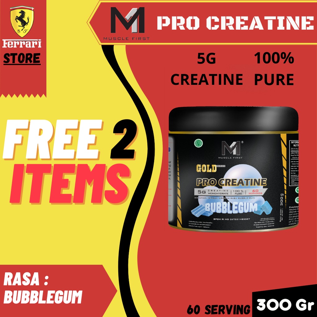 M1 Muscle First Pro Gold Creatine 300gr Pembentuk Otot. Rasa (BUBBLEGUM) BPOM & HALAL