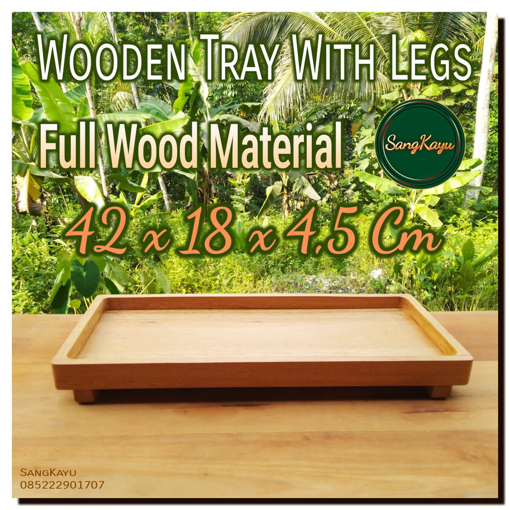 Nampan kayu kaki 42x18x4,5 Wooden tray with leg kotak penyimpanan kayu