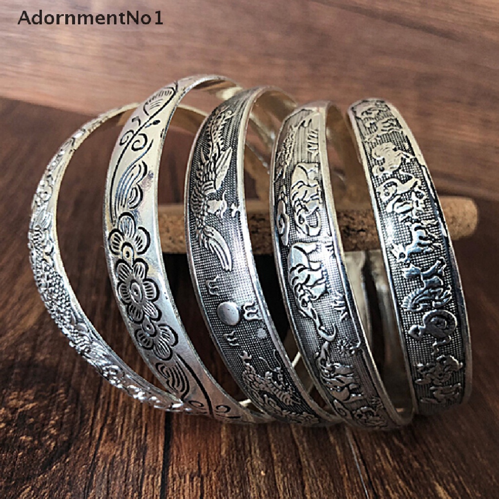 (AdornmentNo1) Gelang Bangle Terbuka Silver Tibet Ukiran Totem Retro Vintage