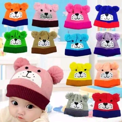 Topi / Kupluk Bayi Karakter Lion Model Pompom