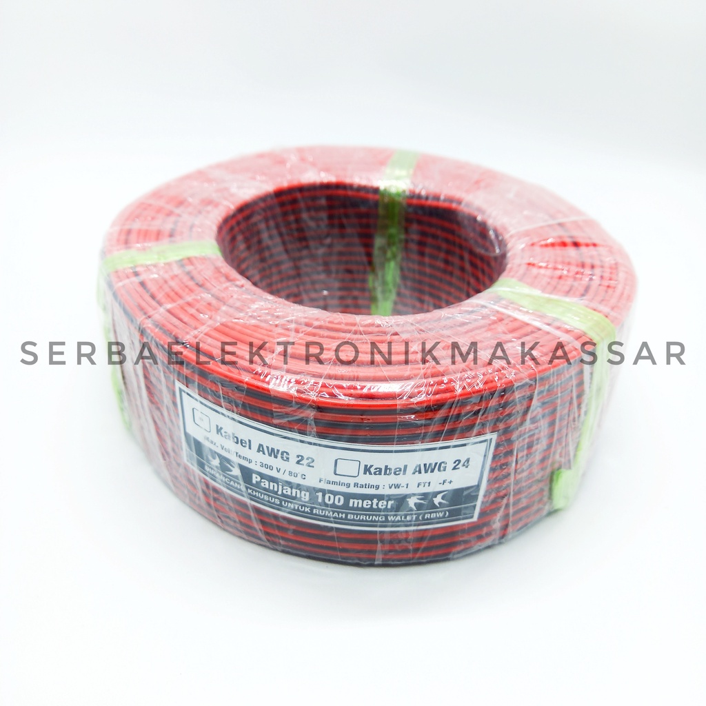 Kabel AWG 22 Double Merah Hitam 100m isi Serabut