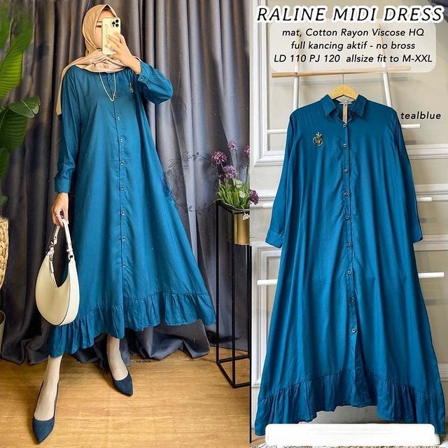 Raline Long Tunik Terbaru | Midi Dress Jumbo Size M L XL XXL | Baju Midi Dress Kondangan | Bisa COD 
