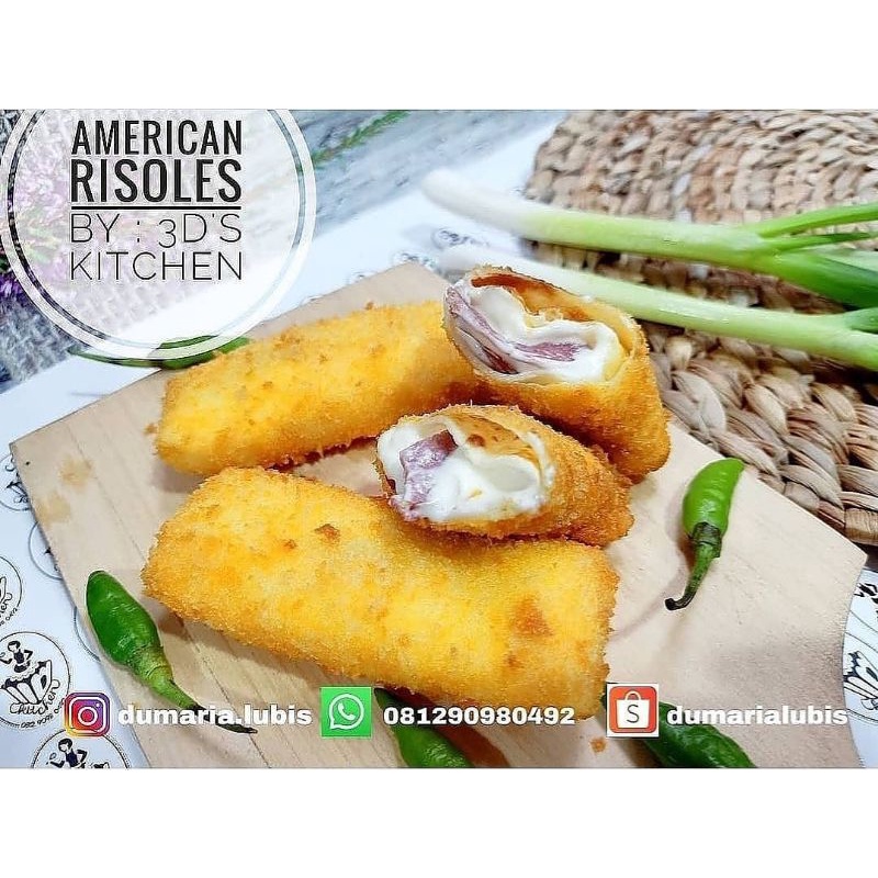 

Amris (American Risoles) berisi : smoked beef, potongan telur ayam, keju krafy cheddar dan mayonaise