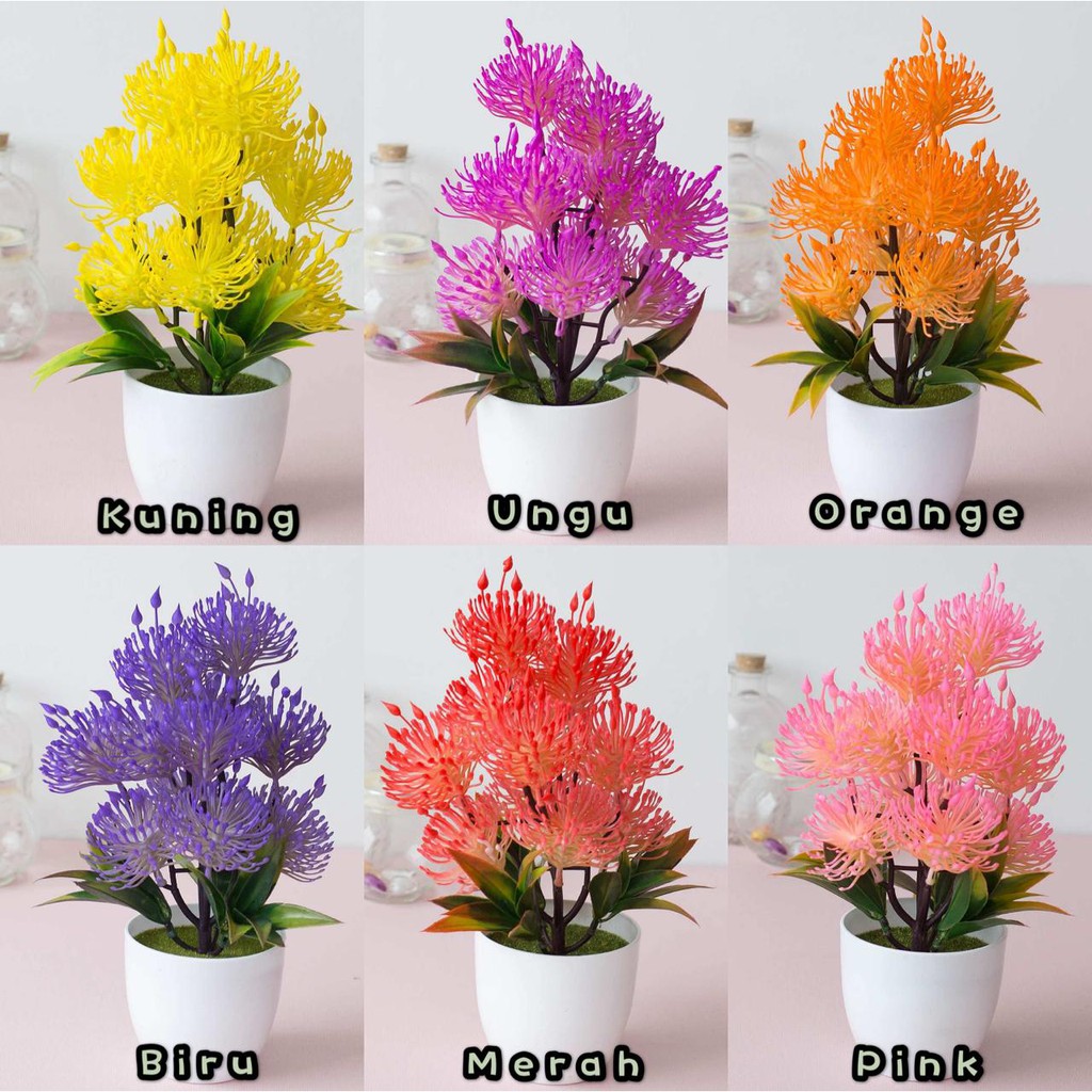 AM612 Bunga plastik / pajangan bunga Artificial / Vas Bulat-1