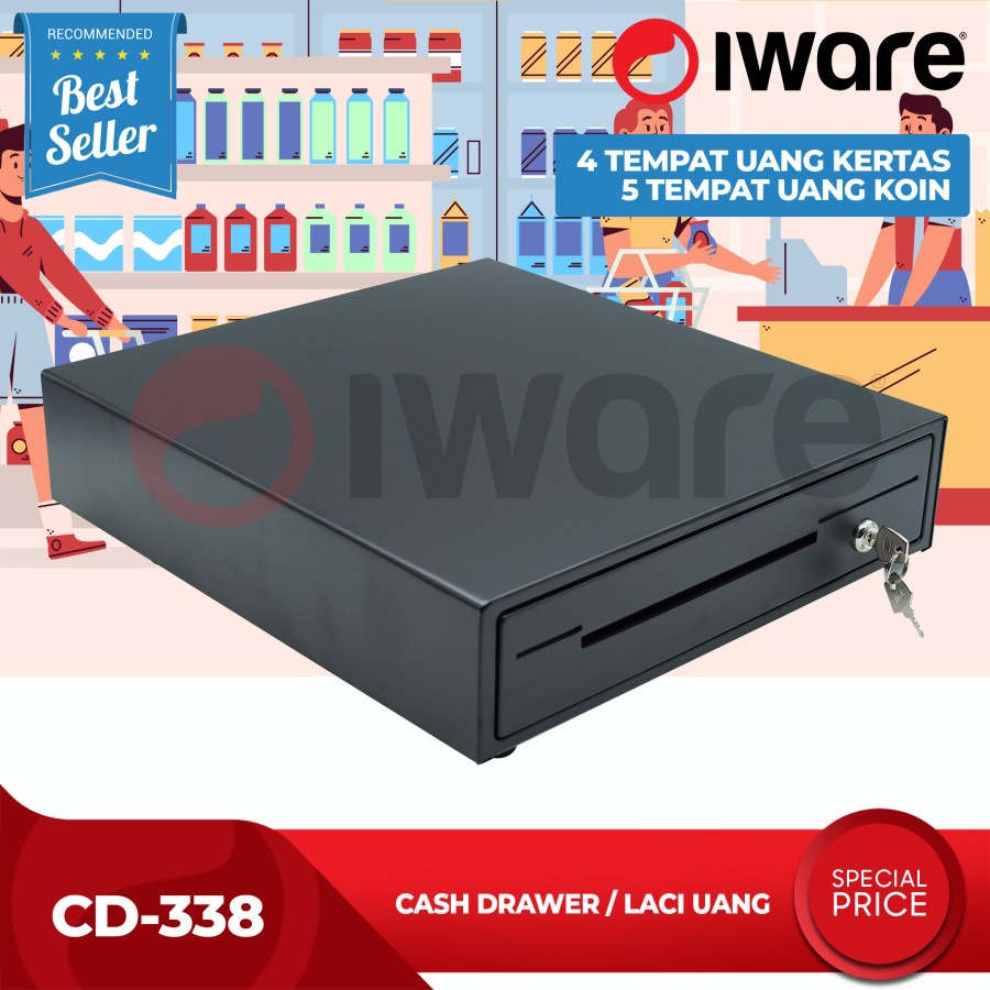 Cash Drawer / Laci Uang kasir Mini Iware CD338 RJ11 4 bills 5 coins