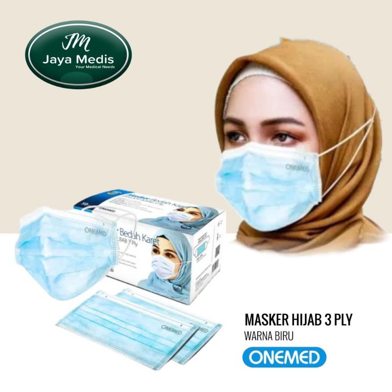 Masker Hijab Biru 3ply Earloop 1 Box 50pcs