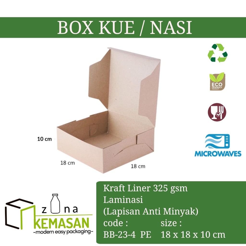 

KEMASAN BOX DUS KARDUS KOTAK MAKANAN NASI ROTI KUE SNACK 18x18x10 cm KRAFT 325 gsm LAMINASI