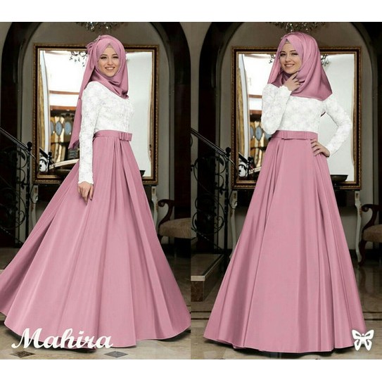 NEW New Mahira balotely embos mix saten gamis busana muslim maxidress - Maroon Pakaian Wanita