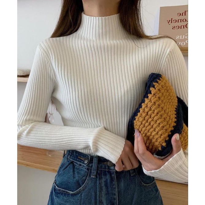 Heygloris - Inner Rajut Lengan Panjang Kerah Tinggi Baju Dalaman Manset