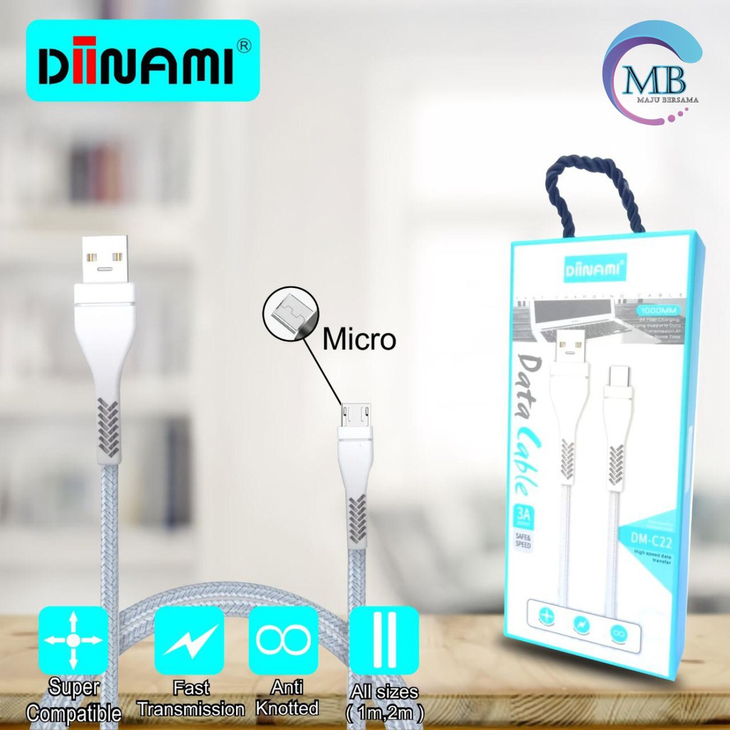 BM081 C22 DIINAMI Kabel data cable charger original ready Micro i Ph0ne tipe c 1 2 3 meter 3Amper MB686