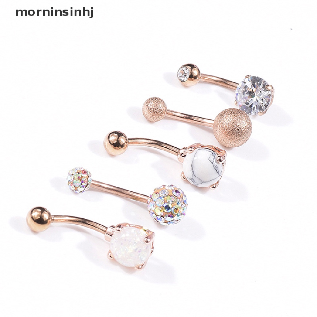 Mornin 1 Set Anting Tindik Perutpusar Model Barbel Hias Kristal Berlian Imitasi Untuk Wanita