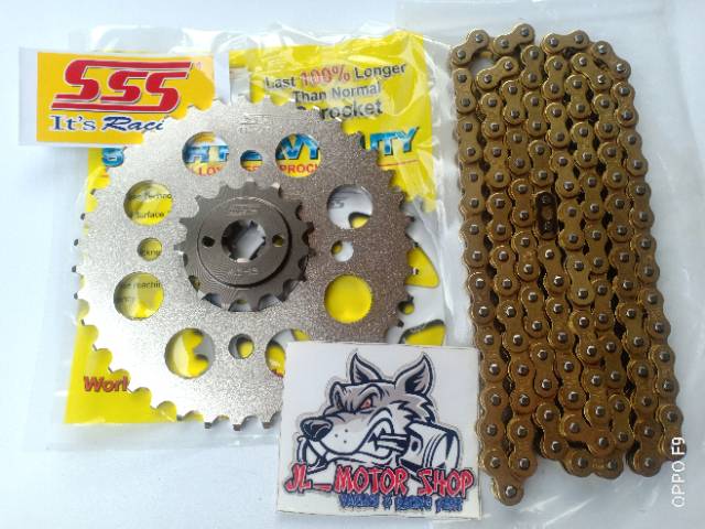 Gear Set Gir Set Sss 415 Tipis Vixion MXKing R15 Xabre Byson Rantai Gold