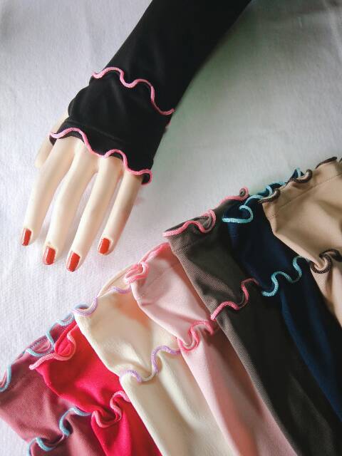 Handsock jempol curly senada+combi/handsock jempol/handsok curly/manset tangan/maset syari/gamis
