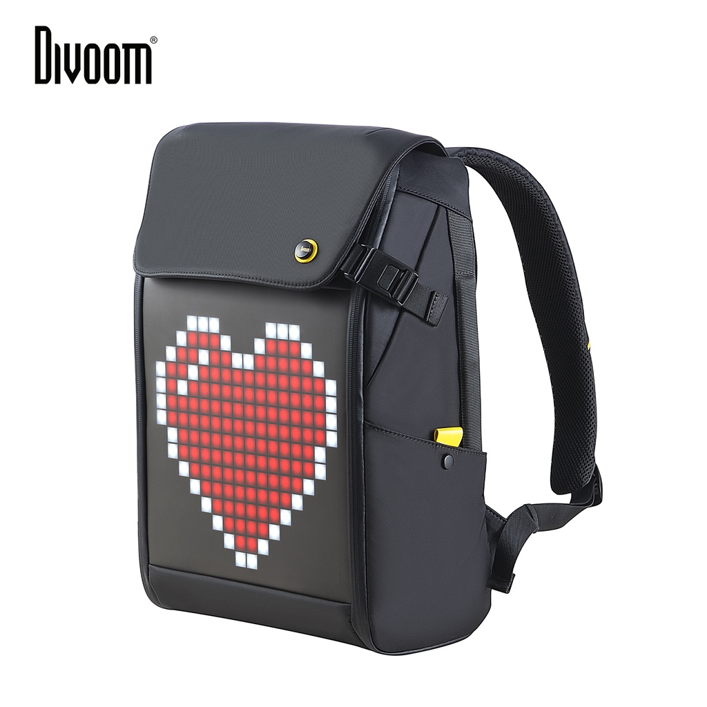 DIVOOM Pria Ransel Sekolah 15 Inch Tahan Air Siang Hari Tas Laptop 16X16 RGB LED Display Hitam Tas Travel Pixoo M