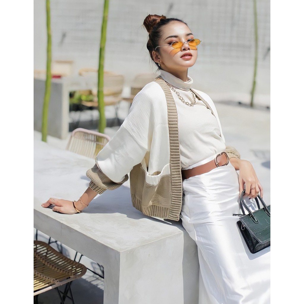 CARDIGAN RAJUT CROP / YOONA TWO TONE KNITE CARDY