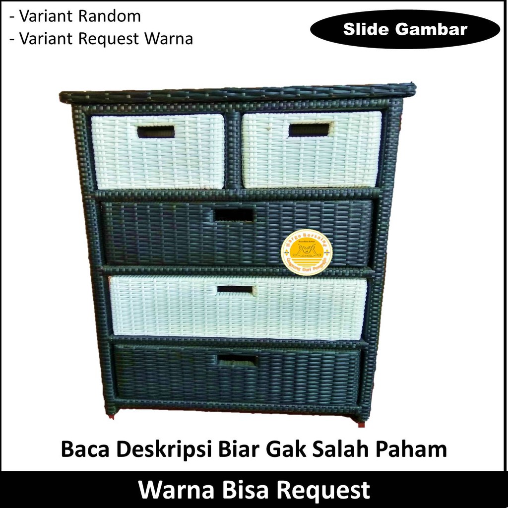 Lemari Rotan 5 Laci - Lemari Laci 5 Bahan Rotan Sintetis - Lemari Anak - Lemari Baju