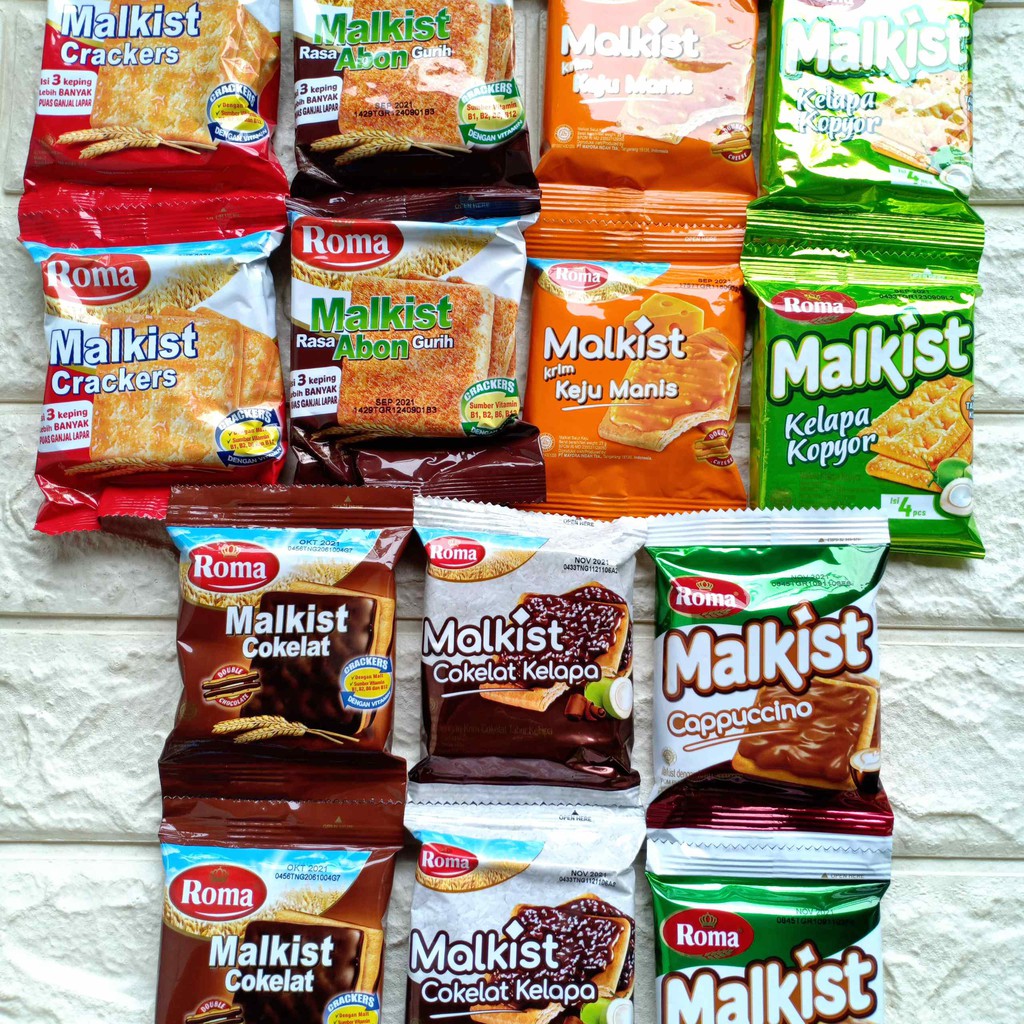 

Roma Malkist Sachet Crackers Abon Kelapa Kopyor Coklat Cokelat Keju Cappuccino Biskuit Cemilan snack