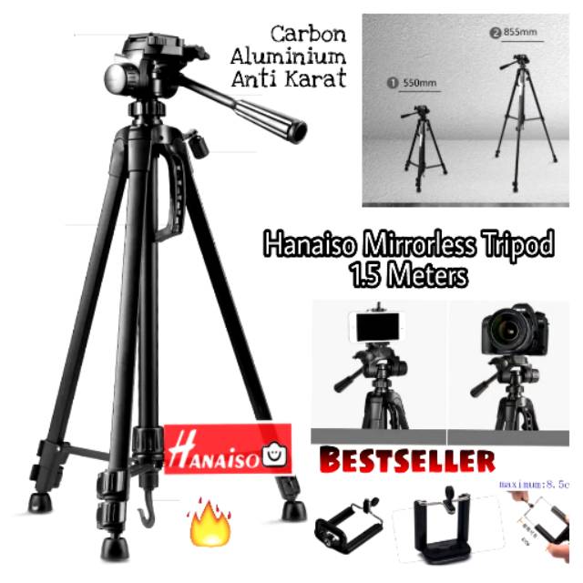 ( FREE ONGKIR Termurah MEDAN  ) HANAISO TRIPOD Carbon PRO Mirrorless DSLR &amp; Tas 1.5M 1.5 meter 1.5meter Attanta