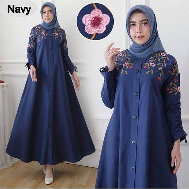 GAMIS KATUN JEPANG BORDIR ASLI WARNA NAVY