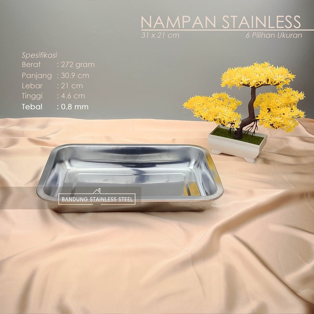 Nampan baki stainless steel tebal 31x21x4.8cm kuat food tray