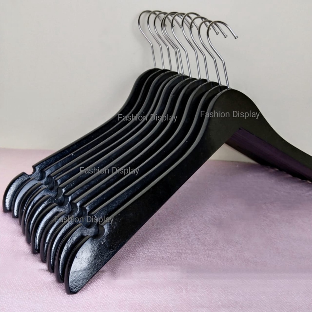 Hanger Kayu Dewasa Warna Hitam Gantungan Baju Display Pakaian Rak Display Pakaian Hanger Distro - BH