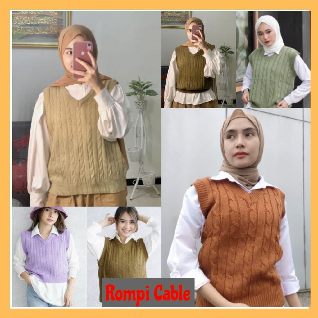 [COD ] ROMPI CABLE KNIT / ROMPI RAJUT KEPANG / ROMPI RAJUT WANITA / RAJUT V -NECK / VEST KNIT