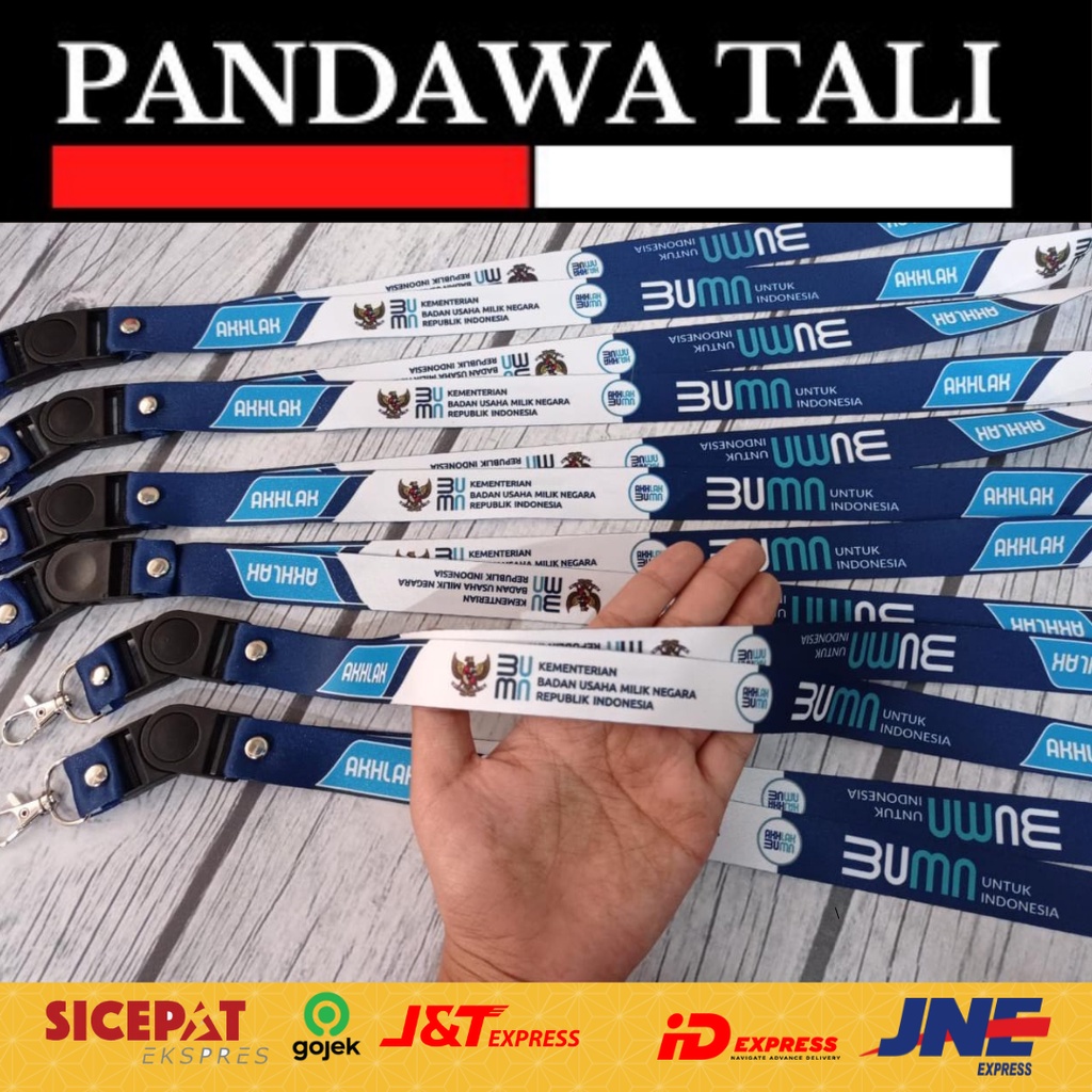 

Lanyard BUMN AKHLAK GARUDA Putih Biru Custom Design/Lanyard Printing Pandawatali Surabaya PTS