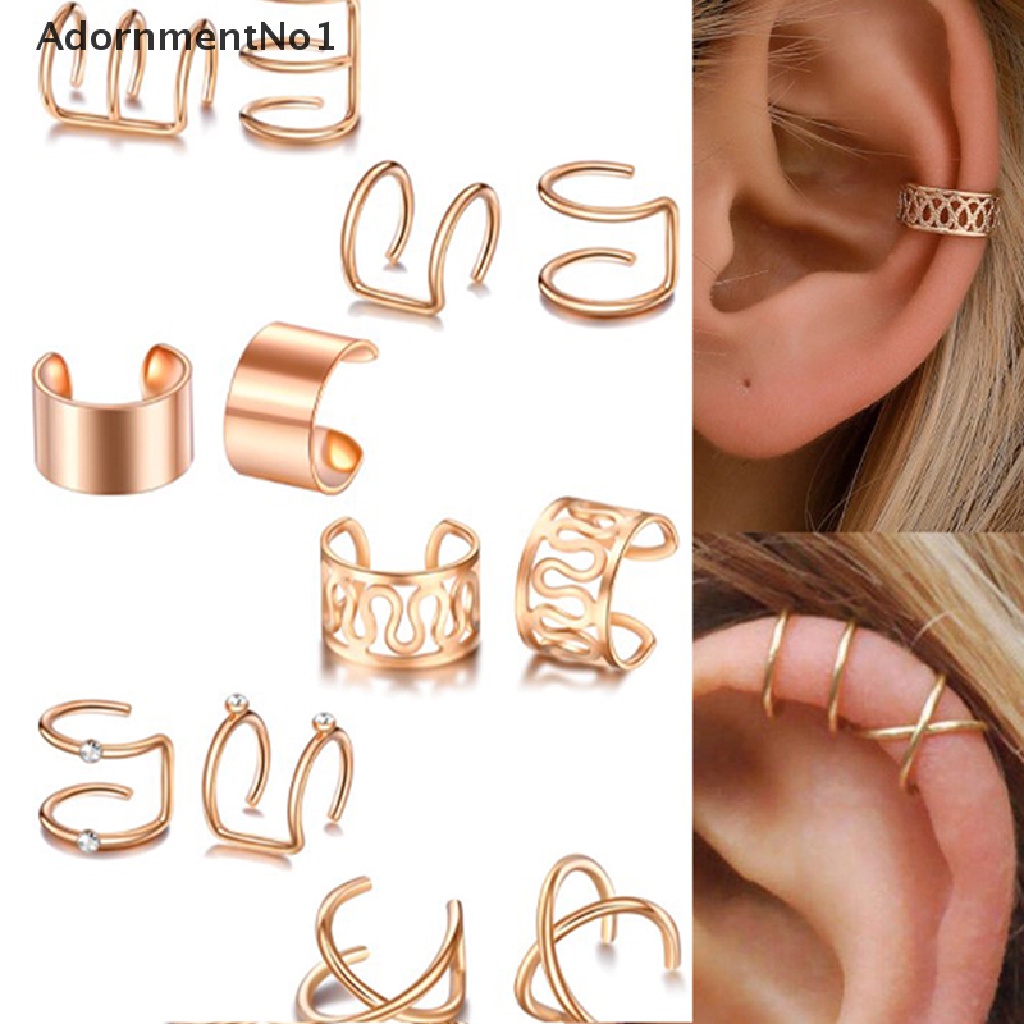 (AdornmentNo1) 12pcs / Set Anting Klip Tanpa Tindik Bentuk Daun Untuk Wanita