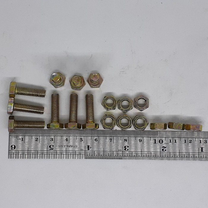 BAUT MUR M6X20 PANJANG 2CM/ BAUT MUR KUNING M6 X 20 KUNCI 10