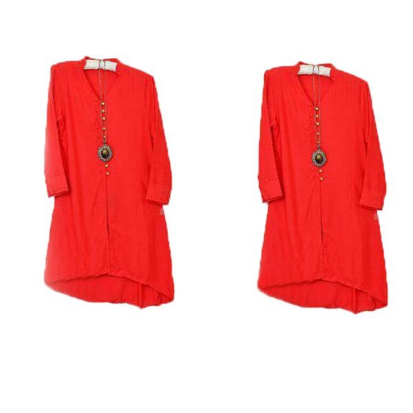 Baju Muslim Tunik Tricia Merah SW - Tunik Wanita Rayon Bangkok Merah