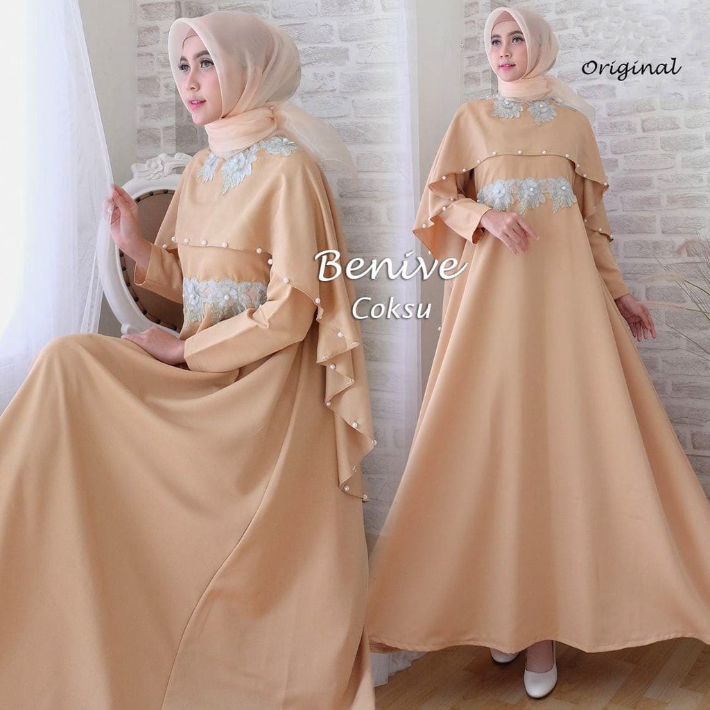 Mg Top Seller Baju Gamis Pesta Muslim Remaja Wisuda Benique Baloteli Bordir Mutiara Warna Coksu