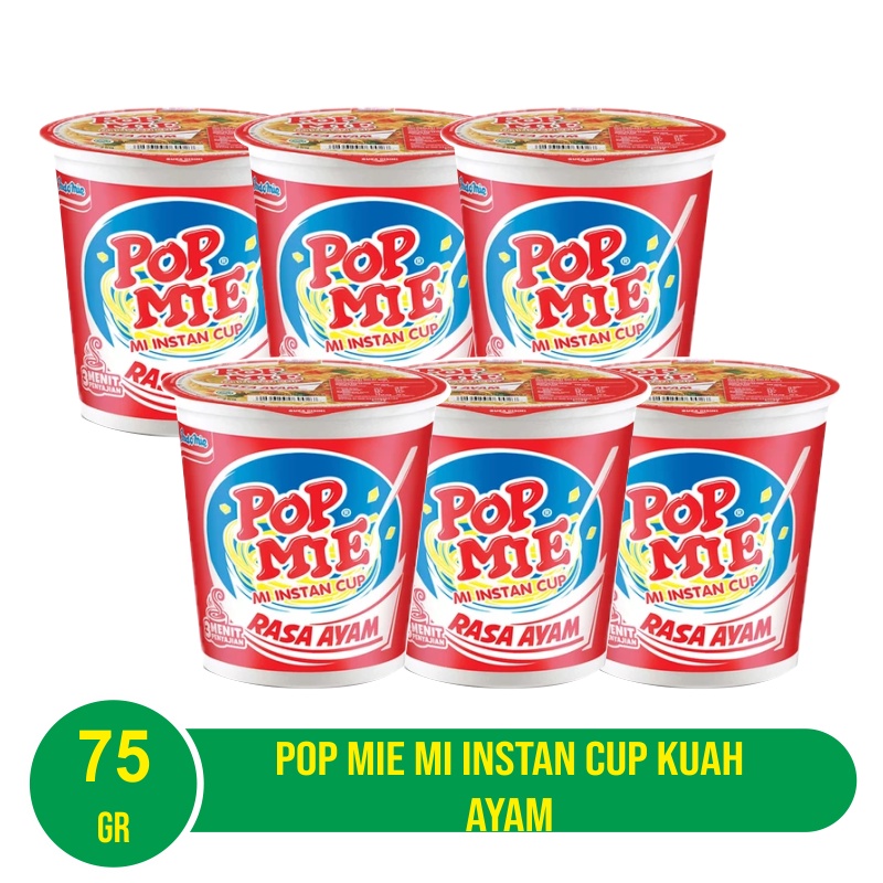 Pop Mie Mi Instan Cup Kuah 75 gr - 6 Pcs