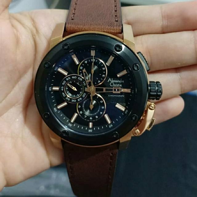 Jam tangan pria Alexandre Christie AC 6519 Black Rosegold Original