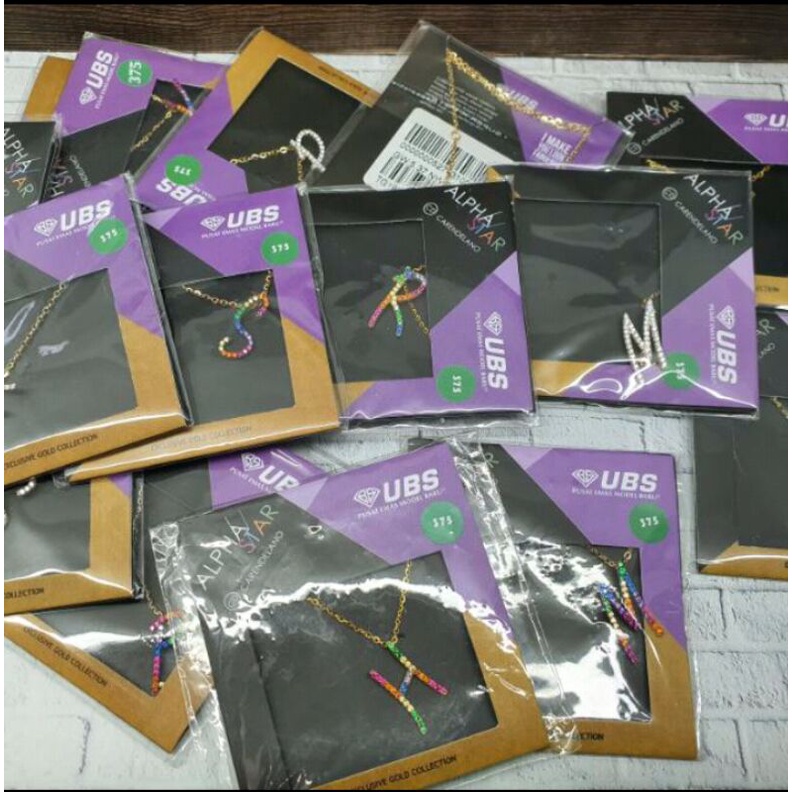 Kalung +Liontin Alpha Star Huruf K, W, M, R, S,  E,  F, D,  Y, Rainbow