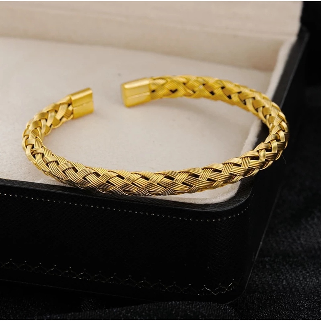 Gelang Bangle Model Baja Kepang Untuk Wanita dan Pria Tersedia Warna Gold