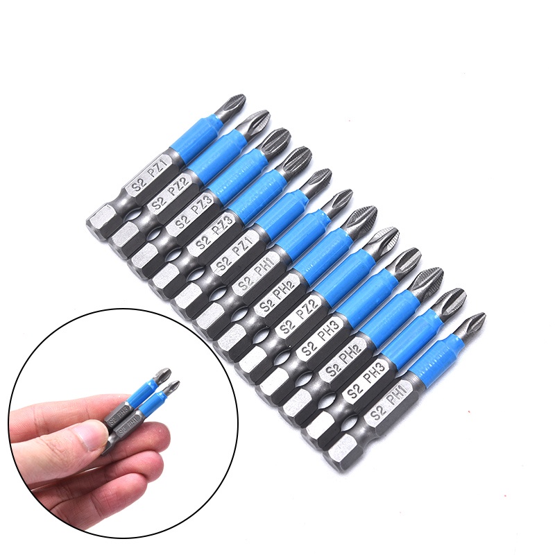 {LUCKID}12pcs Anti Slip Electric Screwdriver Bits Hex Shank PH 50mm Single Side Drills